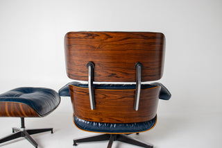 3rd Generation Eames Lounge Chair and Ottoman in Midnight Blue Leather
