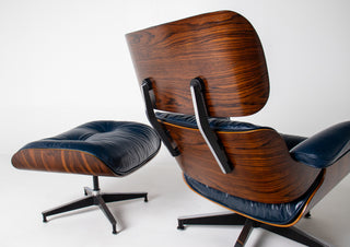 3rd Generation Eames Lounge Chair and Ottoman in Midnight Blue Leather