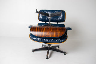 3rd Generation Eames Lounge Chair and Ottoman in Midnight Blue Leather