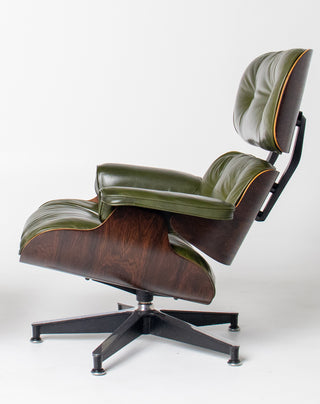 3rd Generation Eames Lounge Chair in Brazilian Rosewood and New Moss Green Leather