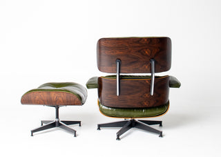 3rd Generation Eames Lounge Chair in Brazilian Rosewood and New Moss Green Leather