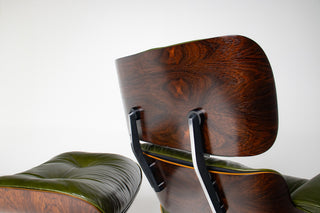 3rd Generation Eames Lounge Chair in Brazilian Rosewood and New Moss Green Leather