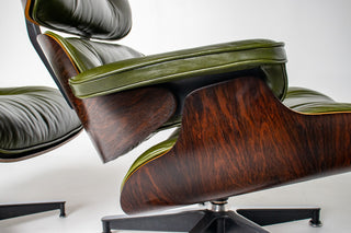 3rd Generation Eames Lounge Chair in Brazilian Rosewood and New Moss Green Leather