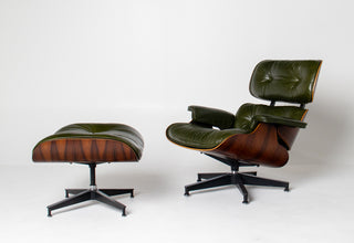 3rd Generation Eames Lounge Chair and Ottoman in Brazilian Rosewood and Moss Green Leather