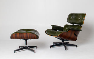3rd Generation Eames Lounge Chair and Ottoman in Brazilian Rosewood and Moss Green Leather