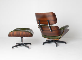 3rd Generation Eames Lounge Chair and Ottoman in Brazilian Rosewood and Moss Green Leather