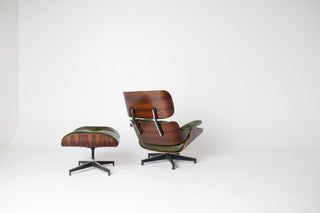 3rd Generation Eames Lounge Chair and Ottoman in Brazilian Rosewood and Moss Green Leather