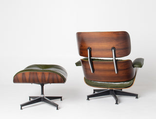 3rd Generation Eames Lounge Chair and Ottoman in Brazilian Rosewood and Moss Green Leather