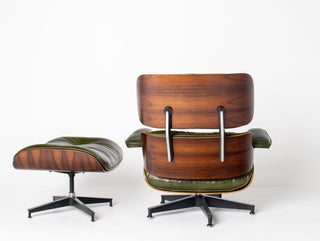 3rd Generation Eames Lounge Chair and Ottoman in Brazilian Rosewood and Moss Green Leather