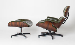 3rd Generation Eames Lounge Chair and Ottoman in Brazilian Rosewood and Moss Green Leather