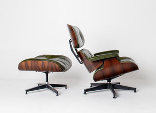 3rd Generation Eames Lounge Chair and Ottoman in Brazilian Rosewood and Moss Green Leather