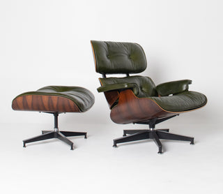 3rd Generation Eames Lounge Chair and Ottoman in Brazilian Rosewood and Moss Green Leather