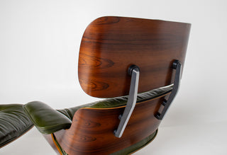 3rd Generation Eames Lounge Chair and Ottoman in Brazilian Rosewood and Moss Green Leather