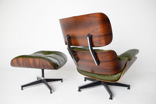 3rd Generation Eames Lounge Chair and Ottoman in Brazilian Rosewood and Moss Green Leather