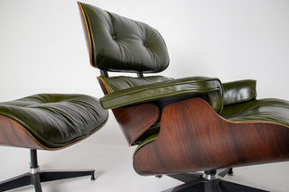 3rd Generation Eames Lounge Chair and Ottoman in Brazilian Rosewood and Moss Green Leather
