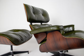 3rd Generation Eames Lounge Chair and Ottoman in Brazilian Rosewood and Moss Green Leather