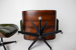 3rd Generation Eames Lounge Chair and Ottoman in Brazilian Rosewood and Moss Green Leather