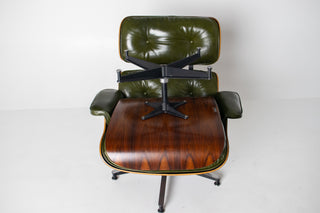 3rd Generation Eames Lounge Chair and Ottoman in Brazilian Rosewood and Moss Green Leather