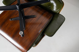 3rd Generation Eames Lounge Chair and Ottoman in Brazilian Rosewood and Moss Green Leather