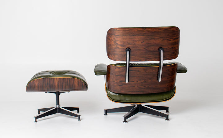 3rd Generation Eames Lounge Chair and Ottoman in Brazilian Rosewood & Green Leather by Herman Miller