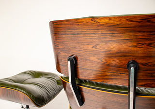 3rd Generation Eames Lounge Chair and Ottoman in Brazilian Rosewood & Green Leather