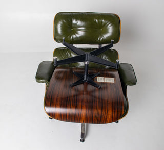 3rd Generation Eames Lounge Chair and Ottoman in Brazilian Rosewood & Green Leather