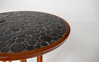 Walnut and Round Tile Side Table by Jane and Gordon Martz Marshall Studios Walnut