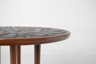 Walnut and Round Tile Side Table by Jane and Gordon Martz Marshall Studios Walnut