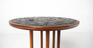 Walnut and Round Tile Side Table by Jane and Gordon Martz Marshall Studios Walnut