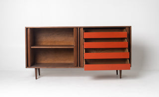 Milo Baughman Double Tambour Door Credenza for Glenn of CA