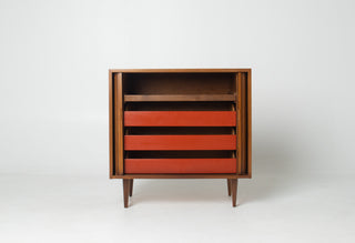 Milo Baughman Tambour Door Cabinet in Walnut