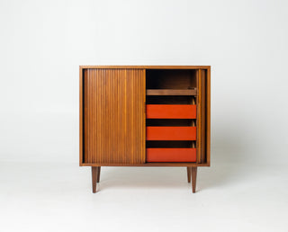 Milo Baughman Tambour Door Cabinet in Walnut