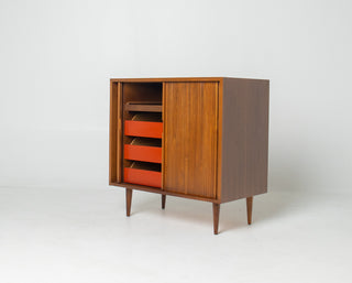 Milo Baughman Tambour Door Cabinet in Walnut