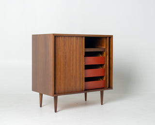 Milo Baughman Tambour Door Cabinet in Walnut