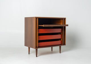 Milo Baughman Tambour Door Cabinet in Walnut