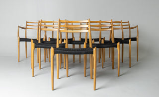 Set of Ten Niels Otto Møller Model 78 and Model 62 Dining Chairs in Tiger Maple