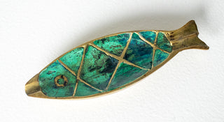 Pepe Mendoza Fish Ashtray / Trinket Dish Malachite & Brass