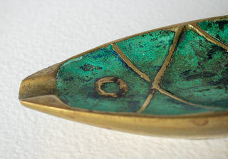 Pepe Mendoza Fish Ashtray / Trinket Dish Malachite & Brass