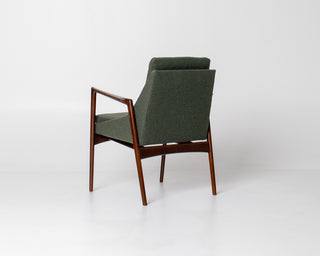 Rear view of restored Ib Kofod-Larsen lounge chair showing open frame construction, Hobbs Modern San Diego
