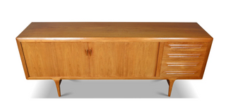 In Process: Ib Kofod Larsen Teak Credenza with Tambour doors