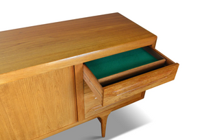 In Process: Ib Kofod Larsen Teak Credenza with Tambour doors