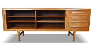 In Process: Ib Kofod Larsen Teak Credenza with Tambour doors