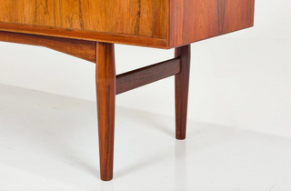 In Process: Arne Vodder Rosewood Credenza with Blue & White Drawers, Denmark, 1960