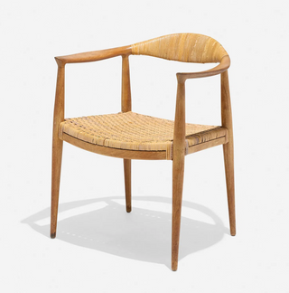 In Process: First Generation Hans Wegner Round Chair in Oak and Cane