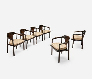 In Process: Rare Set of Six Edward Wormley Horseshoe Chairs Model 935 for Dunbar