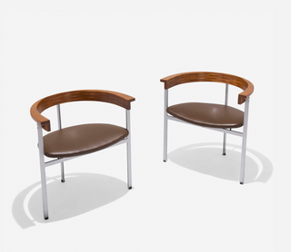 Pair of Vintage Poul Kjærholm Armchairs in Leather, Wood & Steel