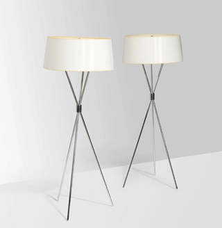 Pair of T.H. Robsjohn-Gibbings Chrome Tripod Floor Lamps