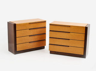 Gilbert Rohde for Herman Miller Bird’s-Eye Maple & Mahogany Dressers — Rare Matching Pair