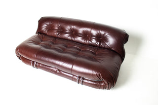 Soriana Love Seat Sofa and Ottoman in New Leather by Afra & Tobia Scarpa for Cassina