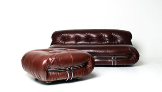 Soriana Love Seat Sofa and Ottoman in New Leather by Afra & Tobia Scarpa for Cassina